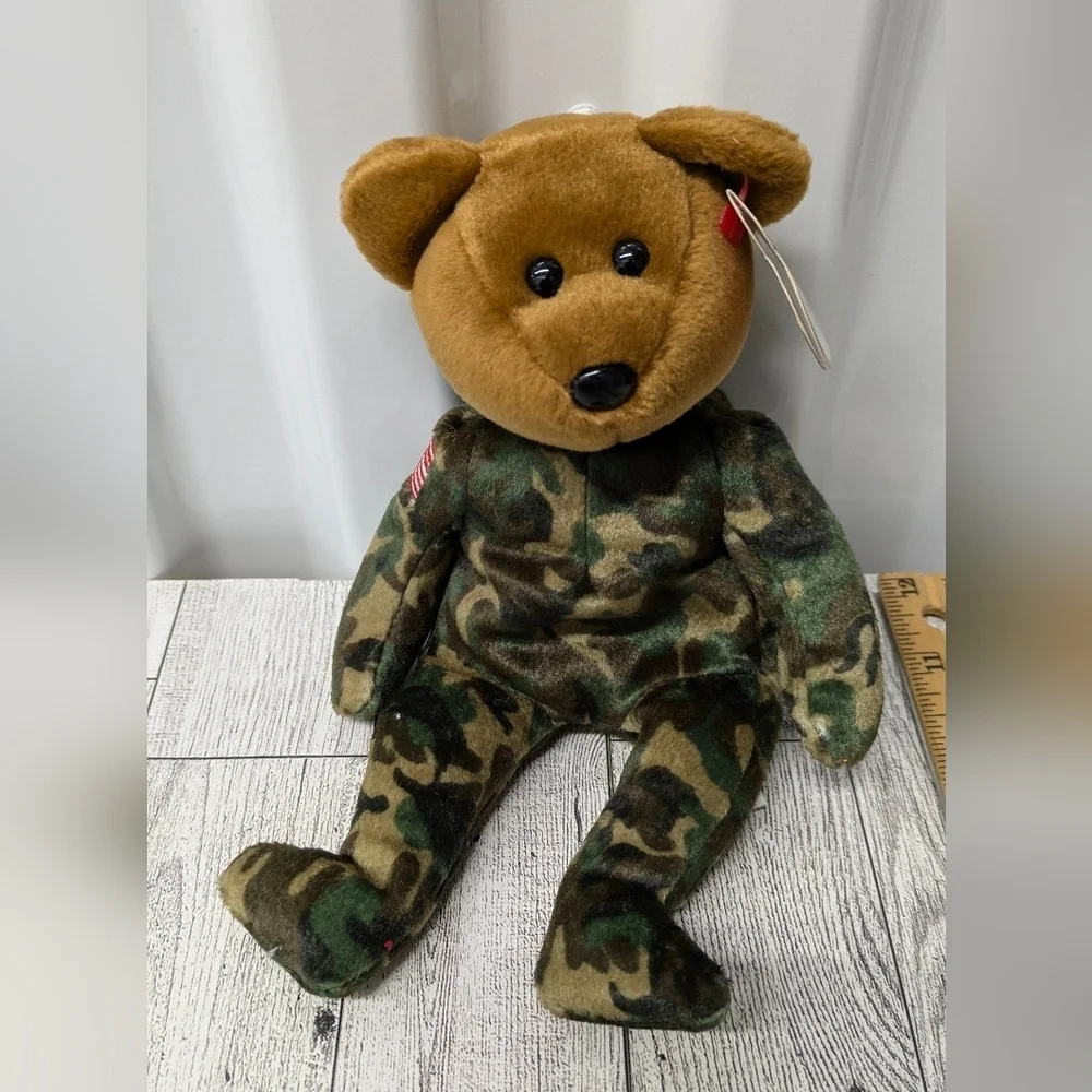 Ty hero Camouflage Bear with Brown Head and Green Body